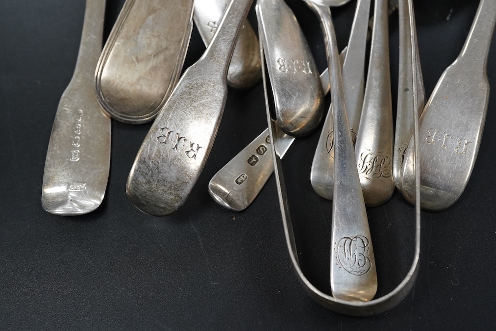 George III and later silver sooons various, weight approx. 11.65ozt